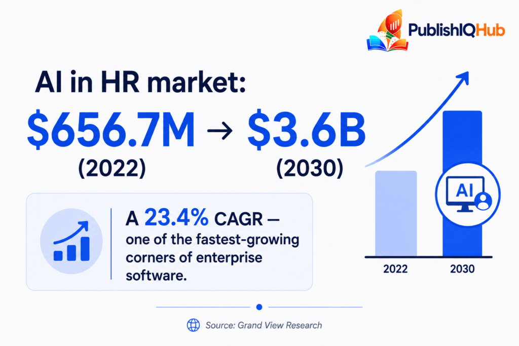 AI in HR market: $656.7M (2022) → $3.6B (2030).