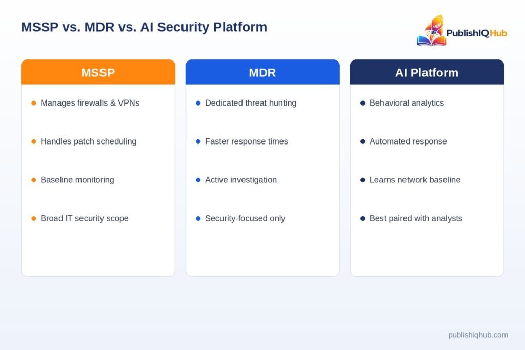 Comparison: MSSP vs. MDR vs. AI security platform 