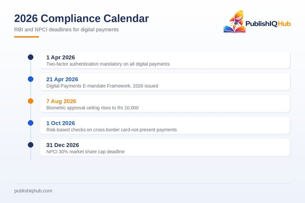 2026 compliance calendar of RBI and NPCI banking norms deadlines for digital payments, from April 2FA to the December cap
RBI and NPCI deadlines shaping banking norms through 2026.
Digital Payment Trends